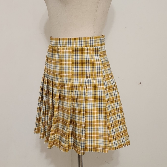 Altar'd State Yellow Plaid Pleated Mini Skirt - Picture 3 of 8